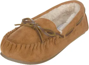 CL7709-12-Dark Tan Slipper Moccasins Suede Lined Ski Sole