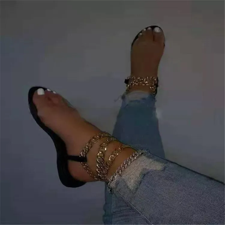 Clear Strap Layered Chain Slippers