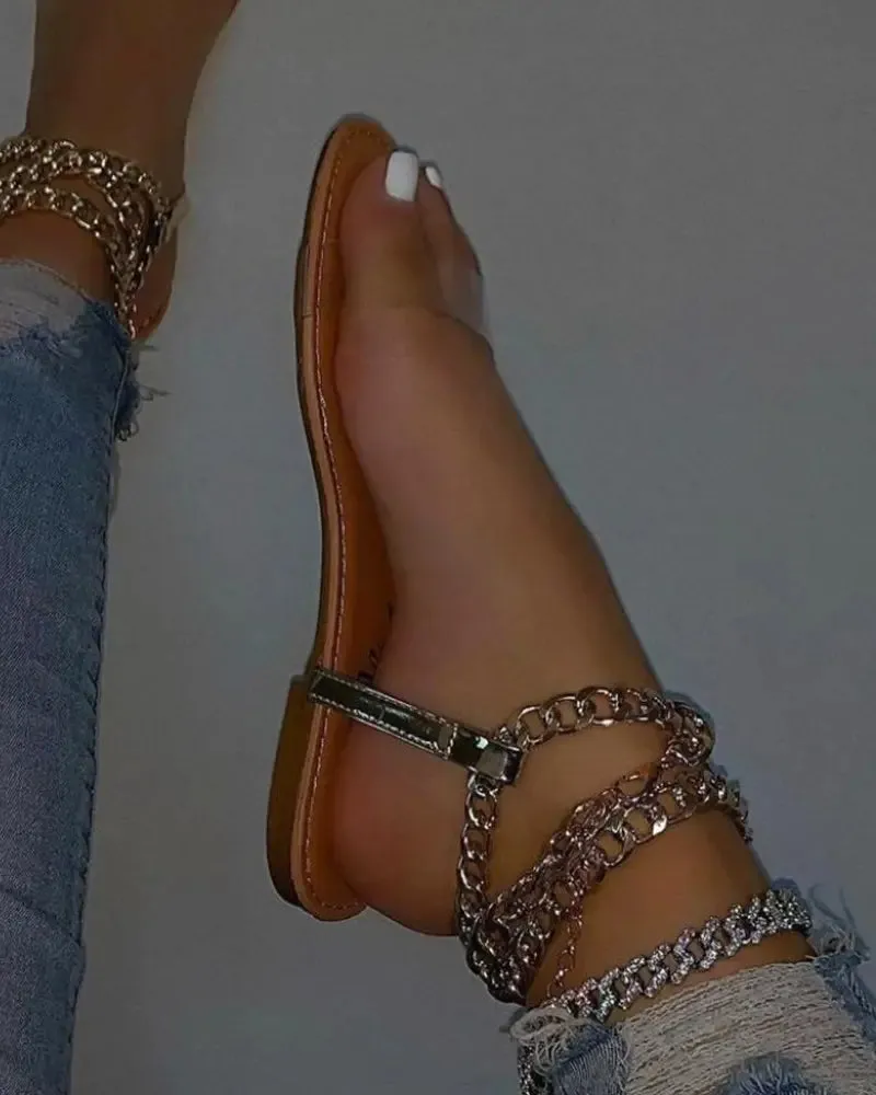 Clear Strap Layered Chain Slippers