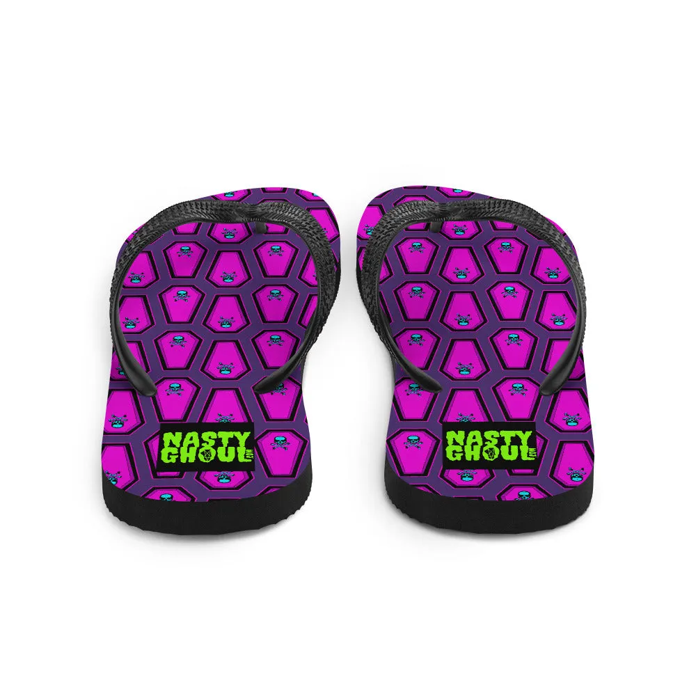 Coffin and Skull Flip-Flops All Over Prints / Purple & Hot Pink