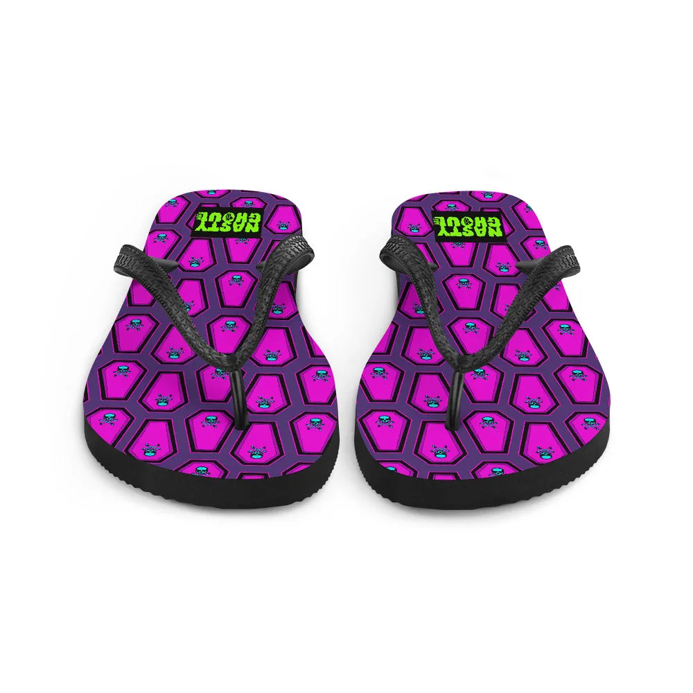 Coffin and Skull Flip-Flops All Over Prints / Purple & Hot Pink