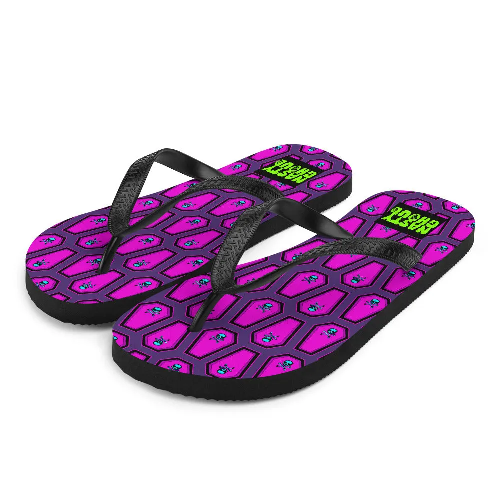 Coffin and Skull Flip-Flops All Over Prints / Purple & Hot Pink
