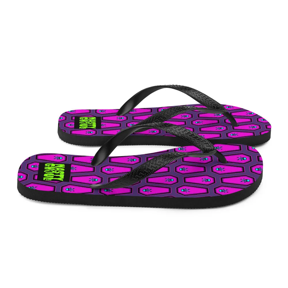 Coffin and Skull Flip-Flops All Over Prints / Purple & Hot Pink