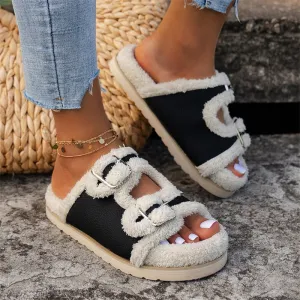 Cozy Lamb Swool Slippers: Women's Plush Comfort with Thick Sole & Buckle