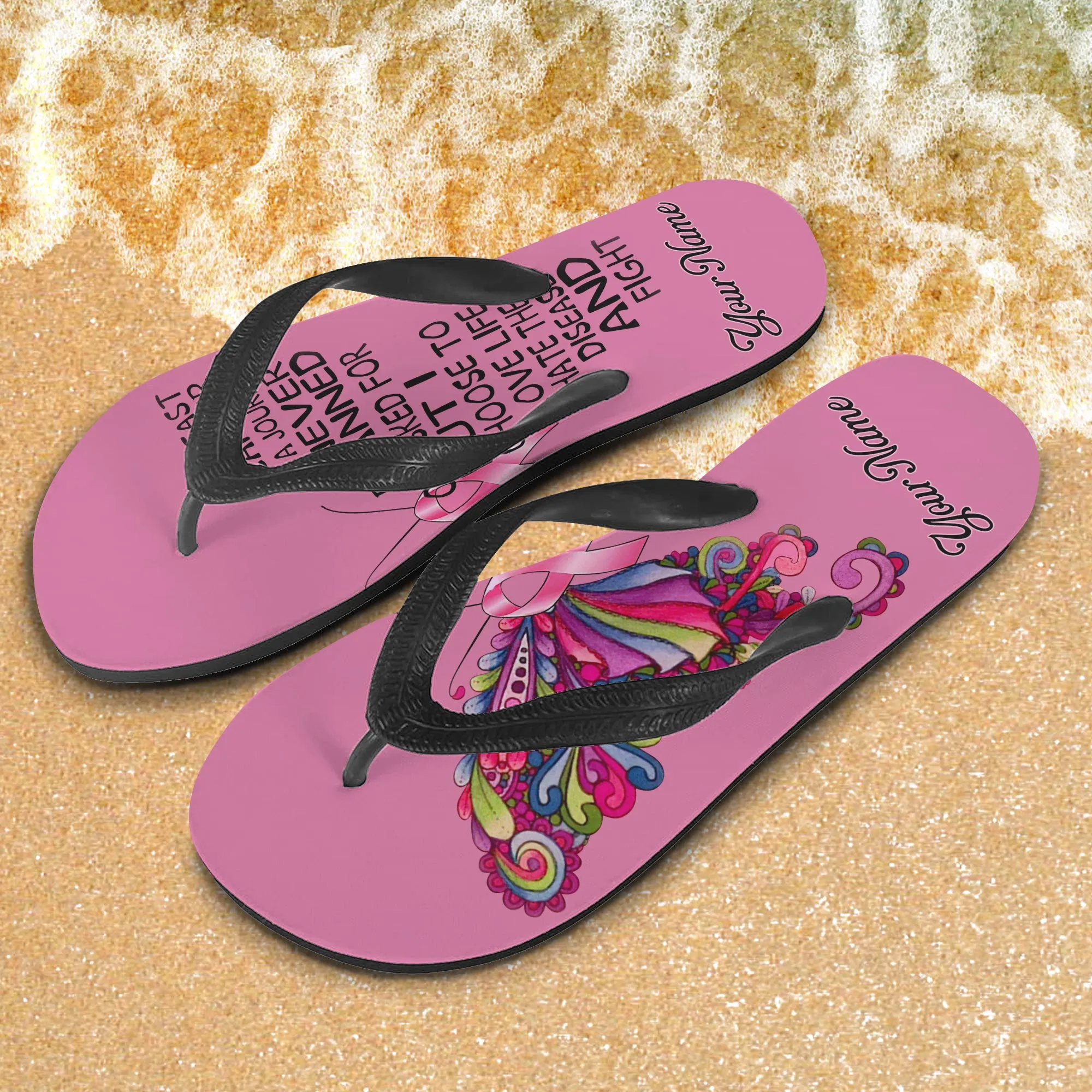 Custom Flip Flops - Breast Cancer Warrior - Fuly 11