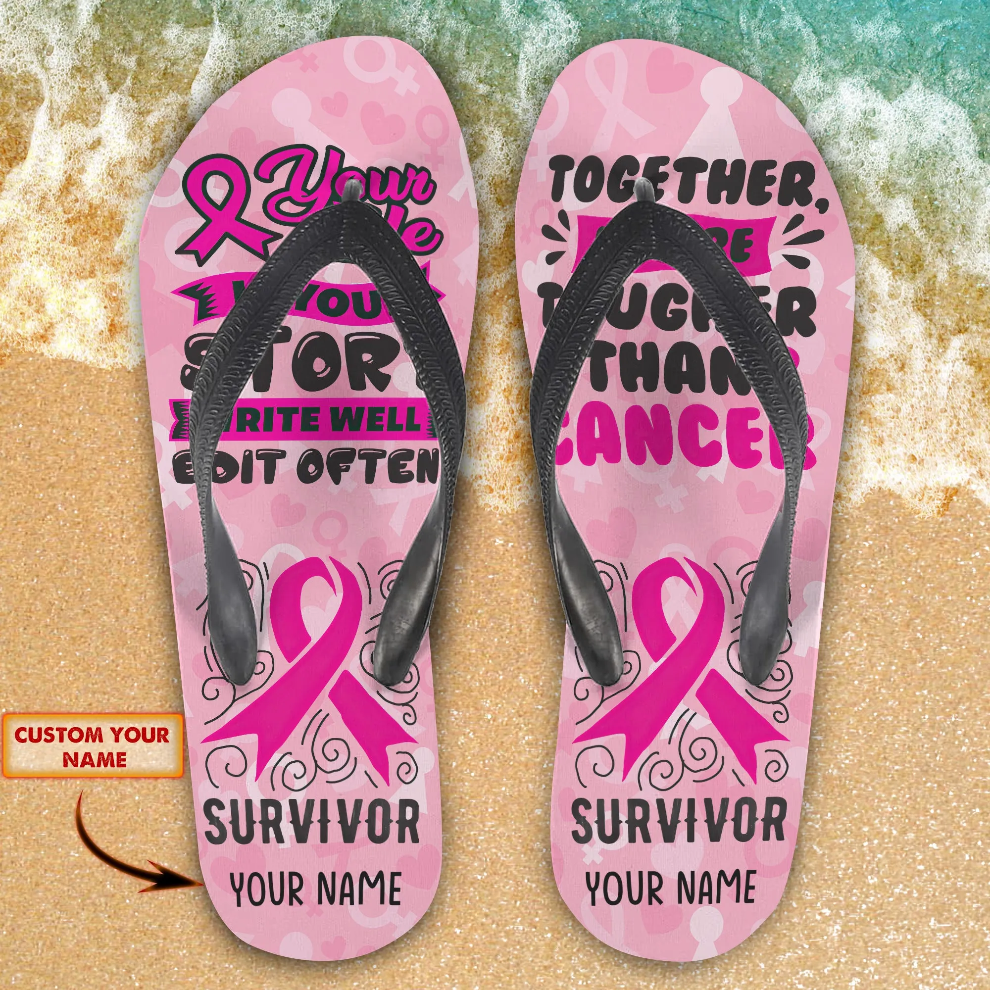Custom Flip Flops - Breast Cancer Warrior - Fuly 24