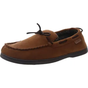 Dearfoams Mens Faux Fur Lined Faux Suede Moccasin Slippers