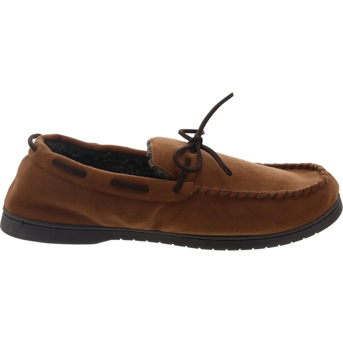 Dearfoams Mens Faux Fur Lined Faux Suede Moccasin Slippers