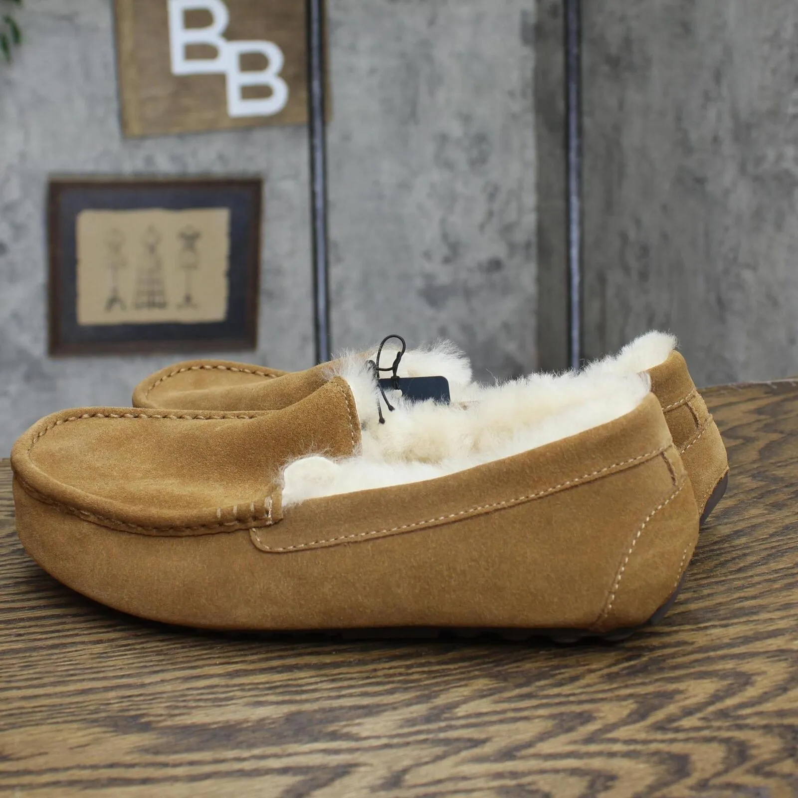 Dluxe By Dearfoams Mens Nelson Shearling Moccasin Slippers 88544841 Chestnut 8