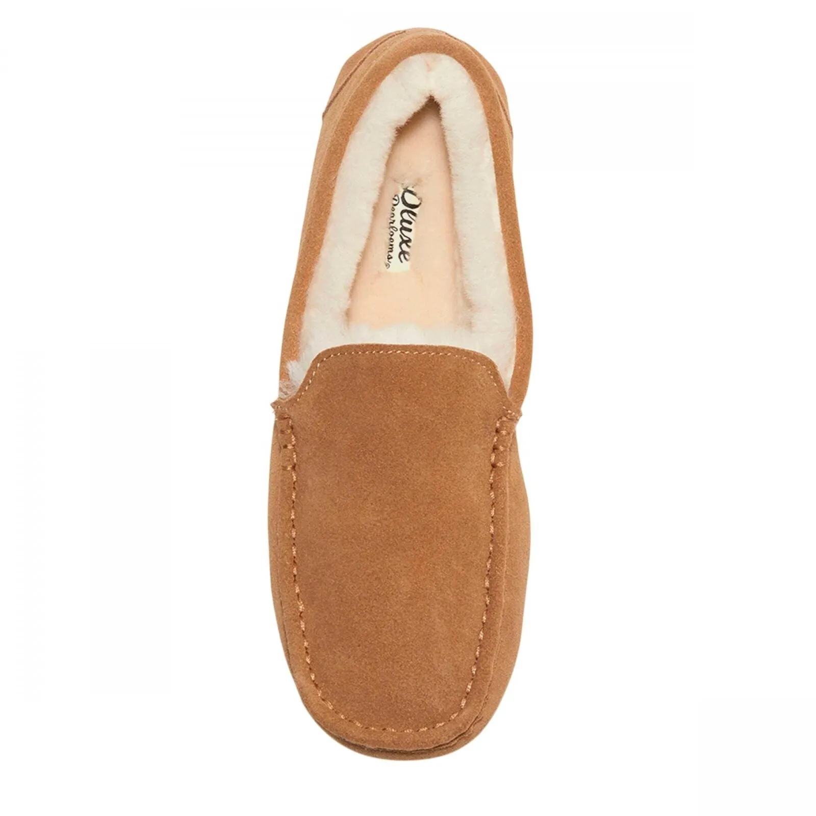 Dluxe By Dearfoams Mens Nelson Shearling Moccasin Slippers 88544841 Chestnut 8