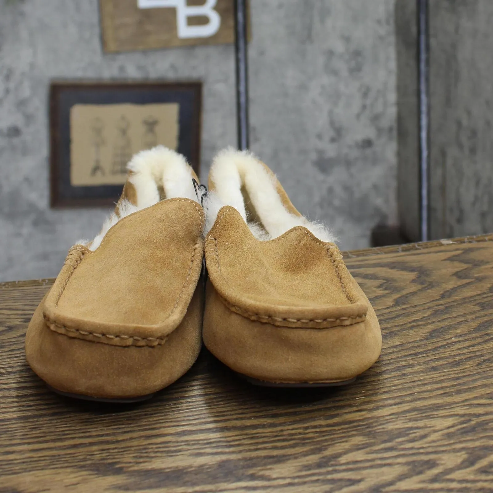 Dluxe By Dearfoams Mens Nelson Shearling Moccasin Slippers 88544841 Chestnut 8