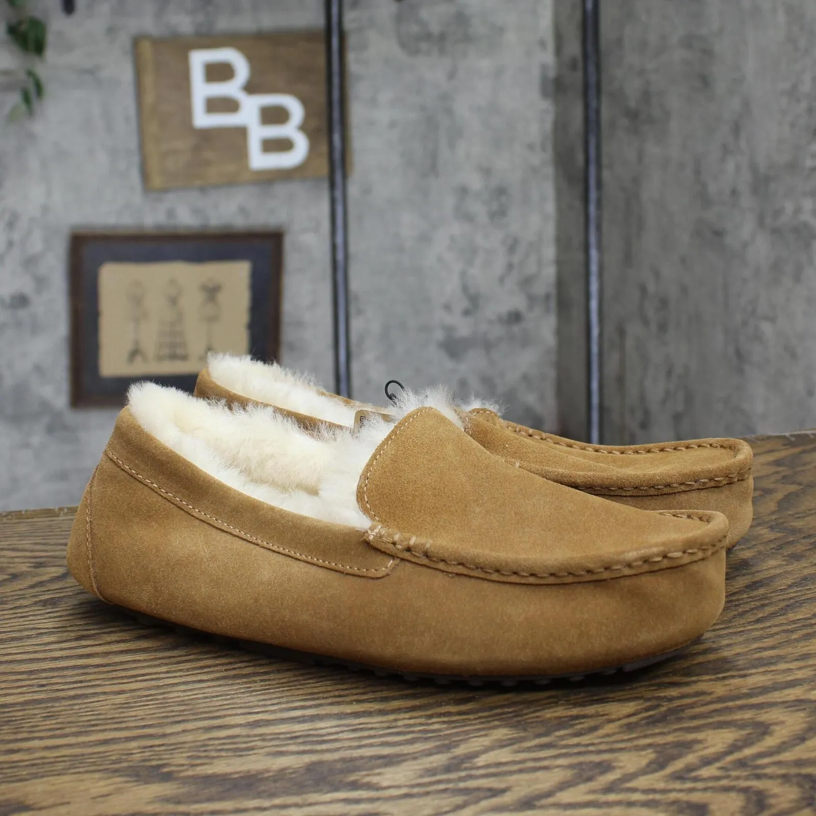 Dluxe By Dearfoams Mens Nelson Shearling Moccasin Slippers 88544841 Chestnut 8