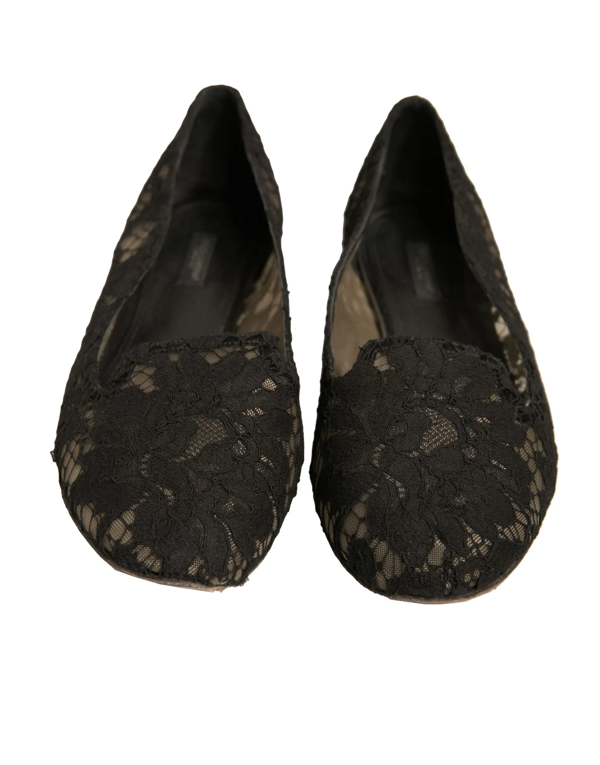 Dolce&Gabbana Women Black Ballet Flats Viscose Floral Lace Moccasins Size EUR 41