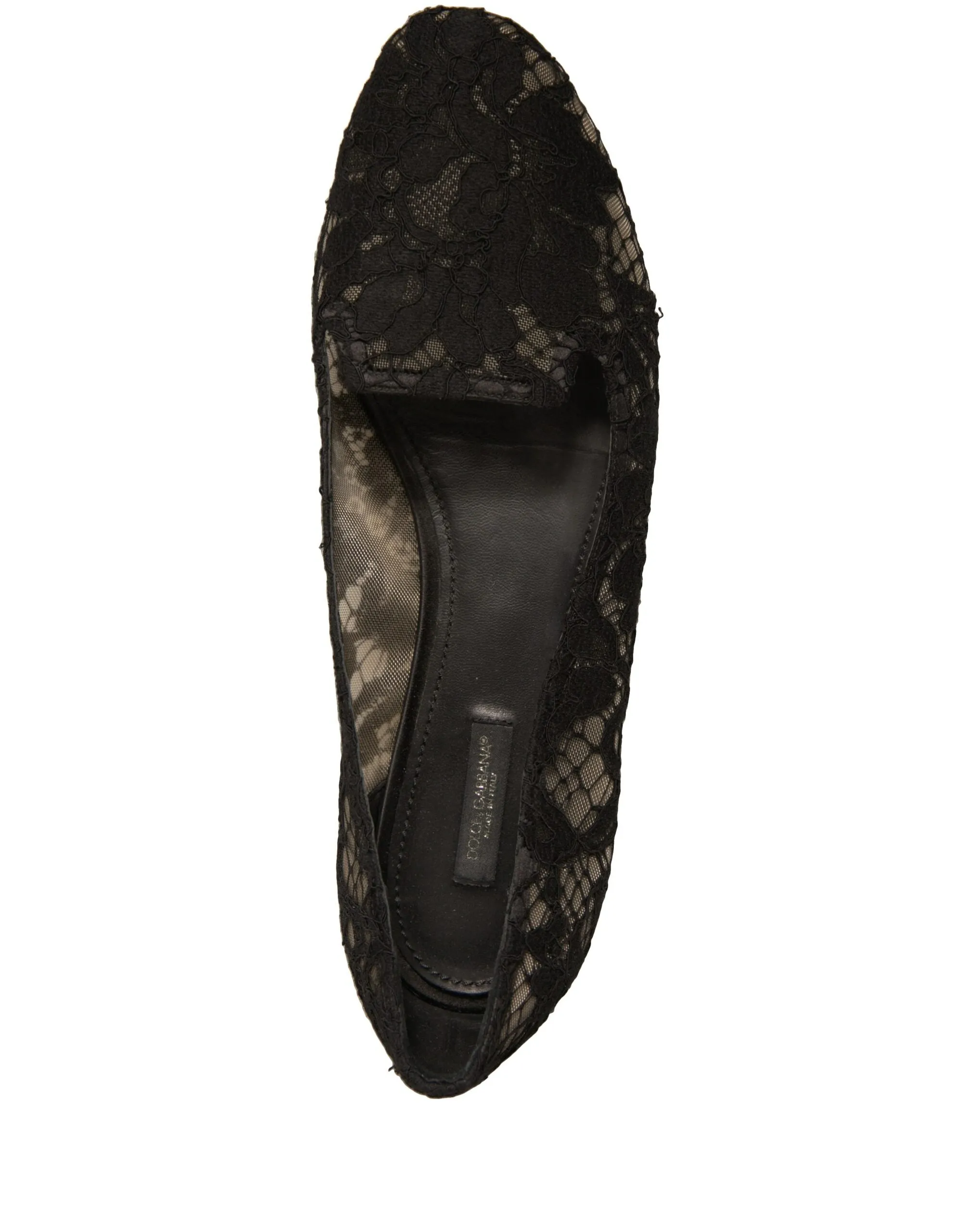 Dolce&Gabbana Women Black Ballet Flats Viscose Floral Lace Moccasins Size EUR 41