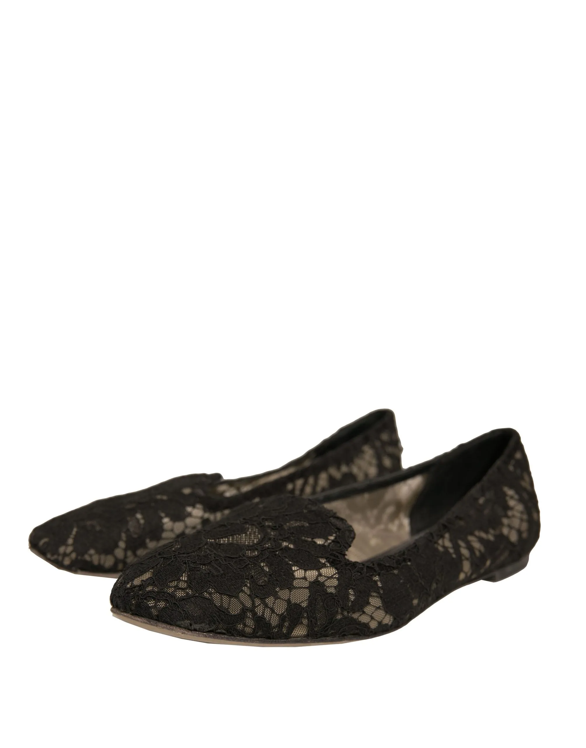 Dolce&Gabbana Women Black Ballet Flats Viscose Floral Lace Moccasins Size EUR 41