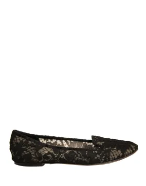 Dolce&Gabbana Women Black Ballet Flats Viscose Floral Lace Moccasins Size EUR 41