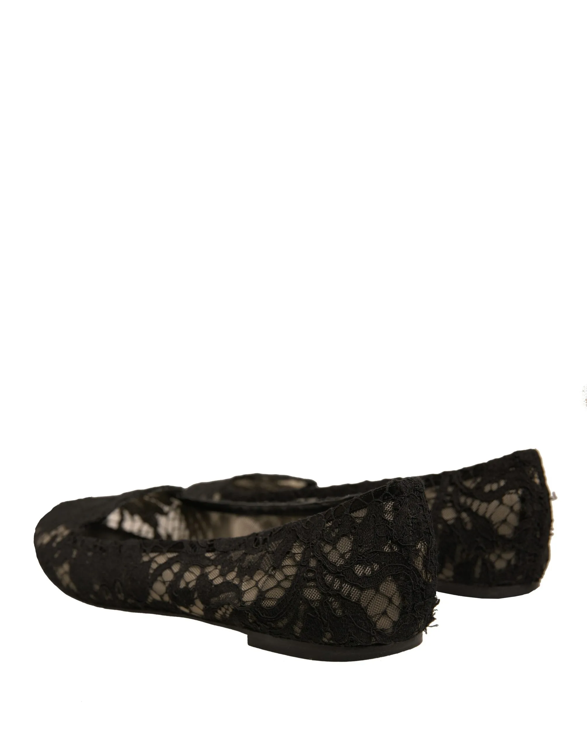 Dolce&Gabbana Women Black Ballet Flats Viscose Floral Lace Moccasins Size EUR 41