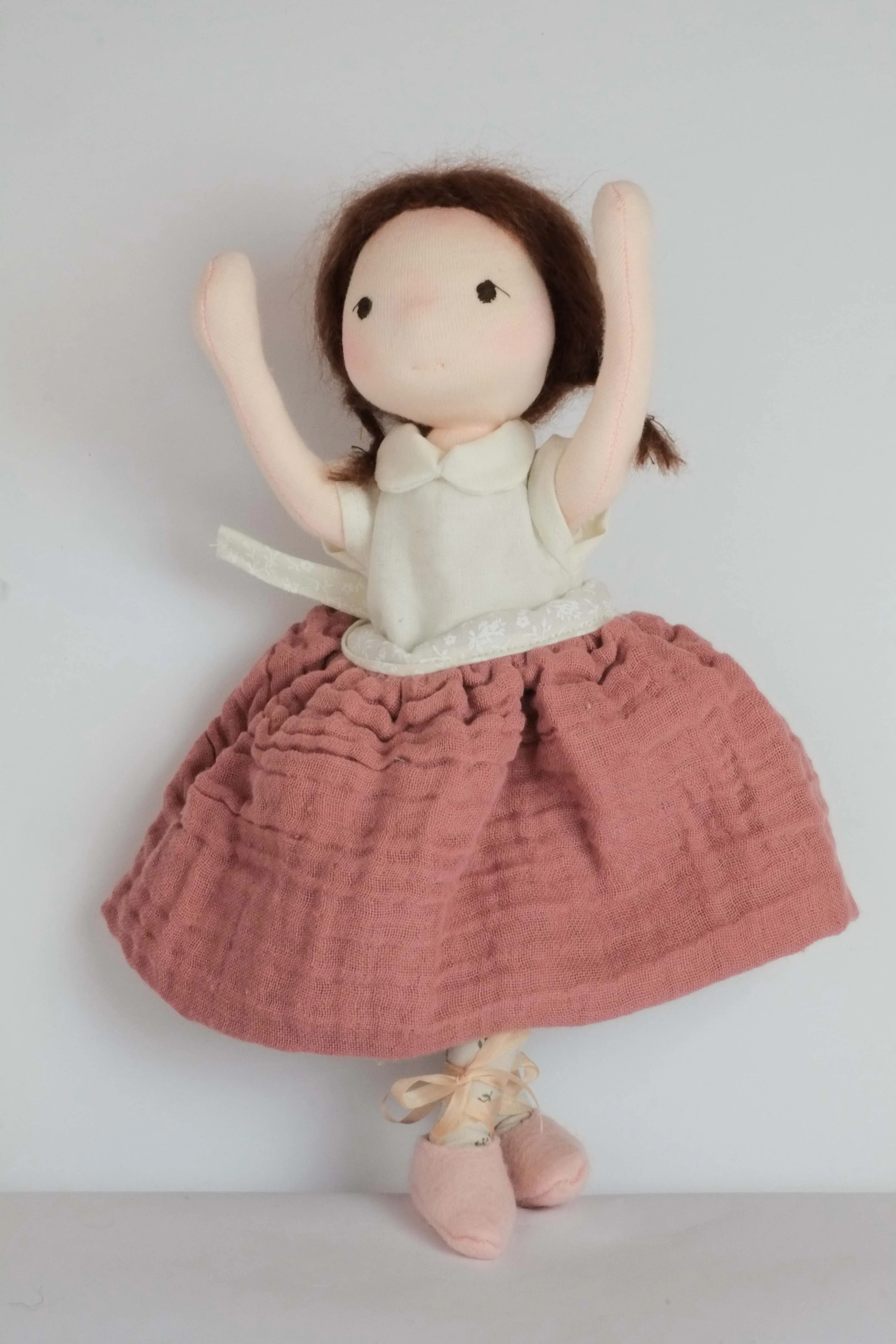 Doll Ballet Slippers | Pink Wool w/ Silk Ribbons