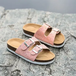 Double buckle flip flop cork slippers Women