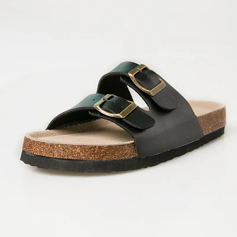 Double buckle flip flop cork slippers Women