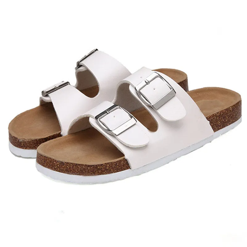 Double buckle flip flop cork slippers Women
