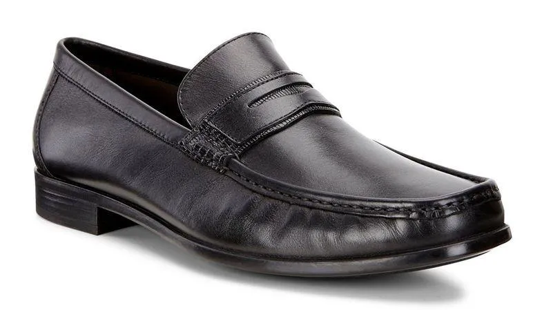 ECCO Men's 661834 Dress Moc Black Leather Slip-On Loafer