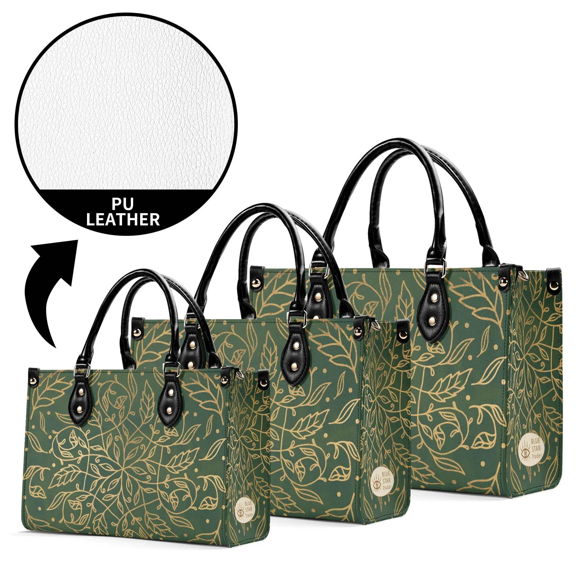 Elegant Green Leaf Mandala Purse Luxury Womens Vegan Leather Handbag