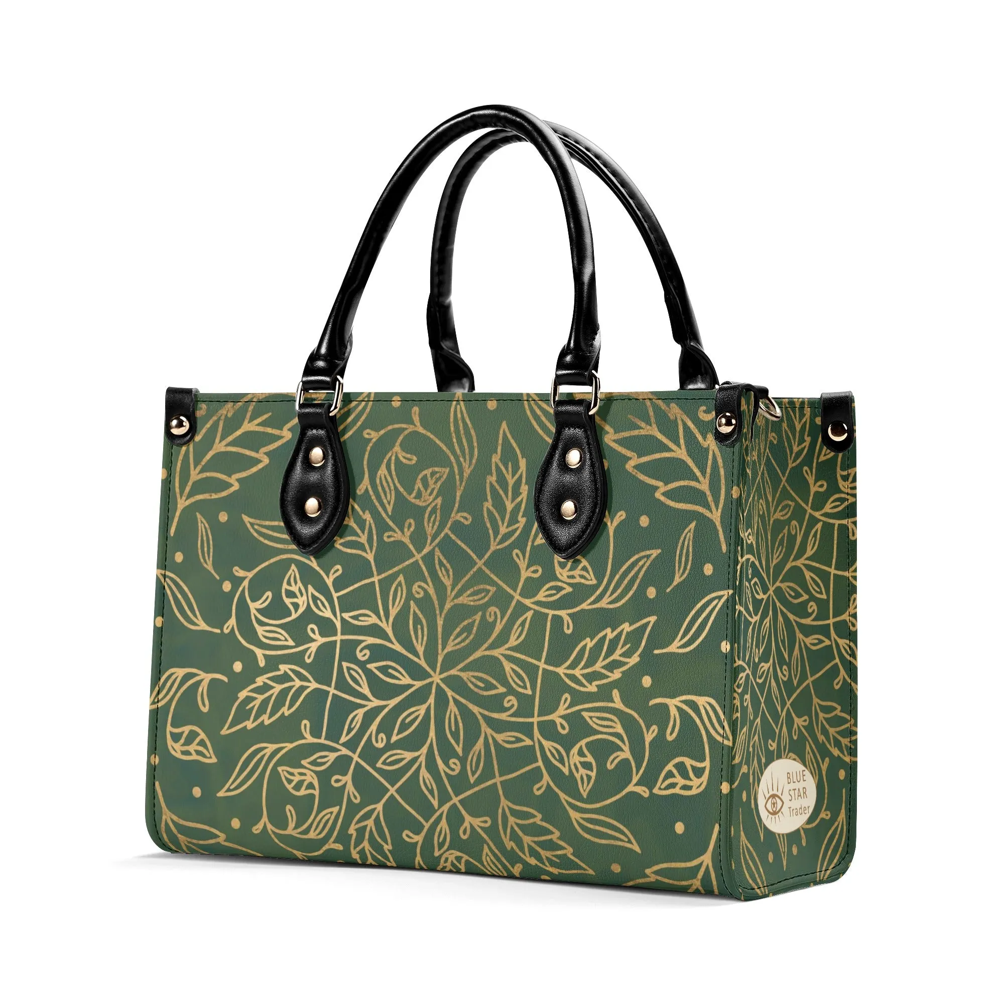 Elegant Green Leaf Mandala Purse Luxury Womens Vegan Leather Handbag