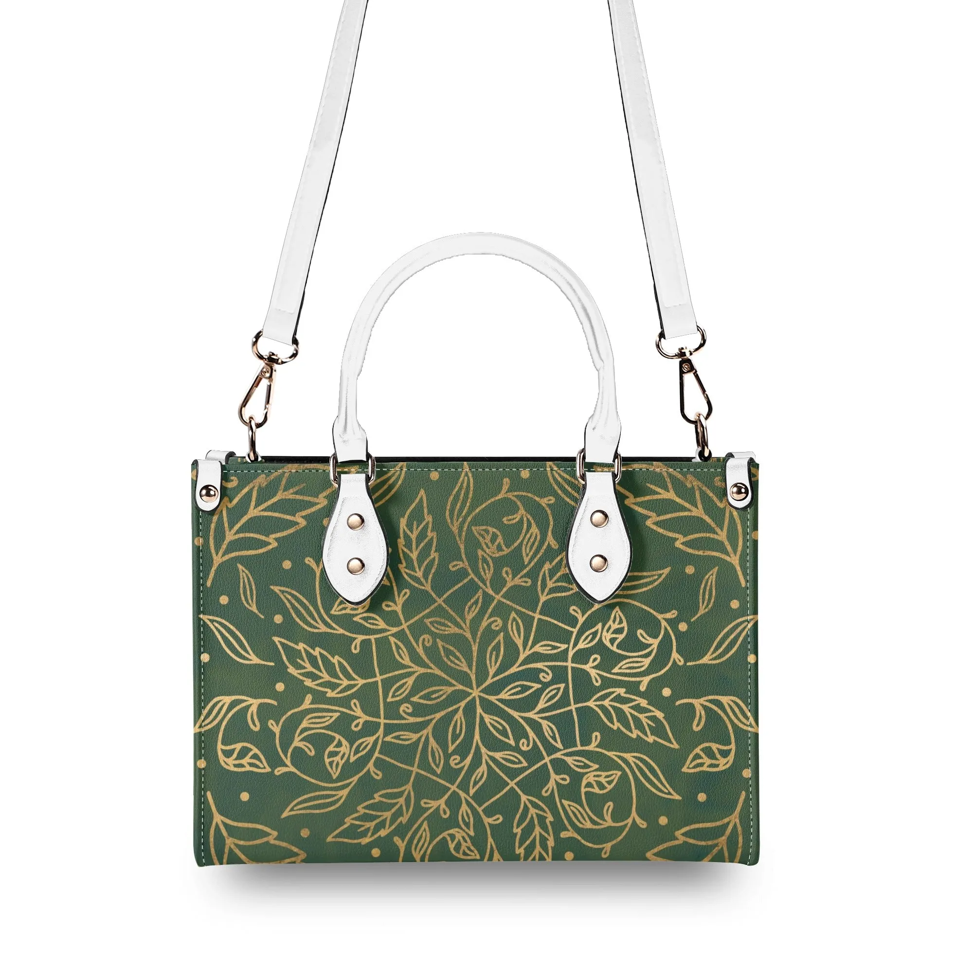 Elegant Green Leaf Mandala Purse Luxury Womens Vegan Leather Handbag