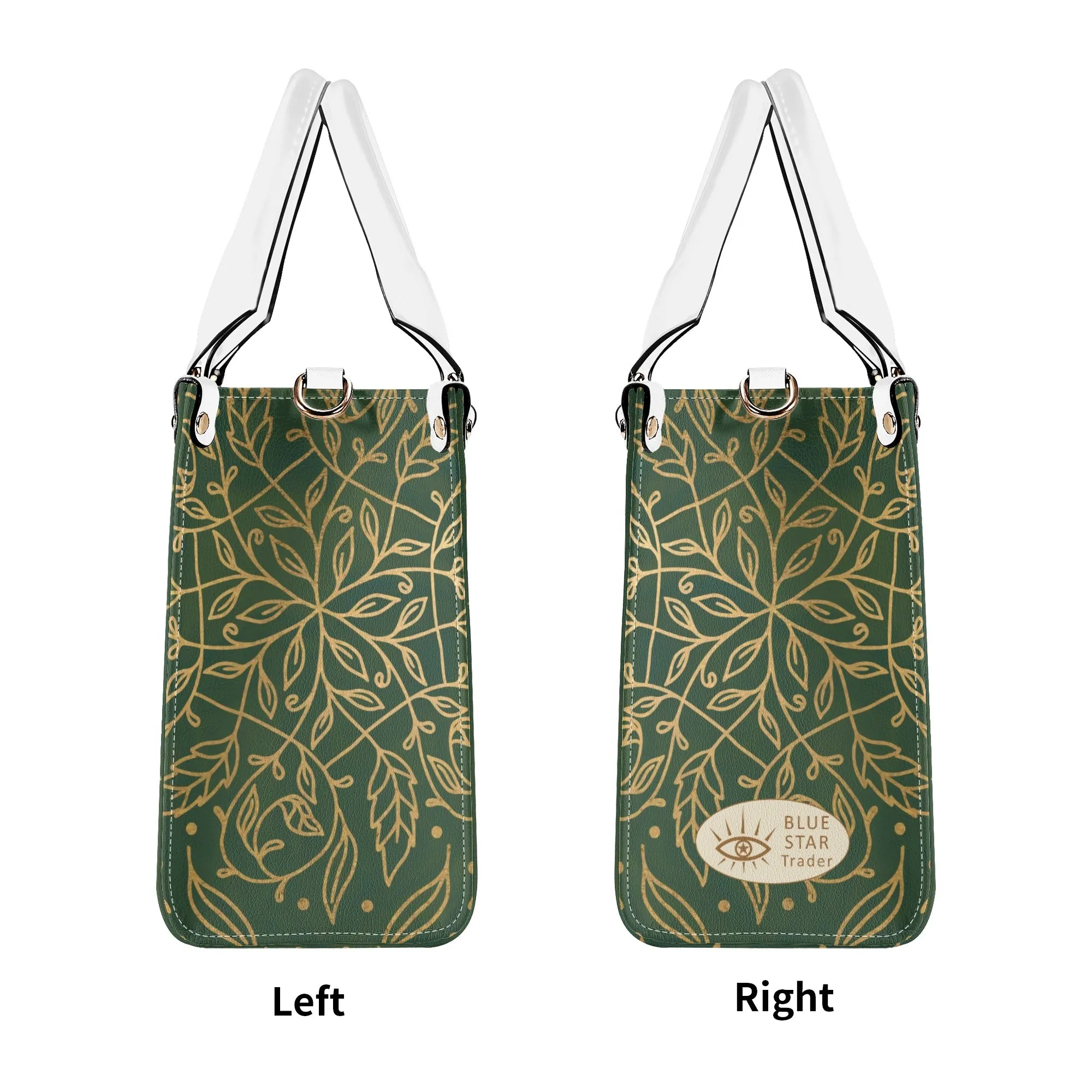 Elegant Green Leaf Mandala Purse Luxury Womens Vegan Leather Handbag