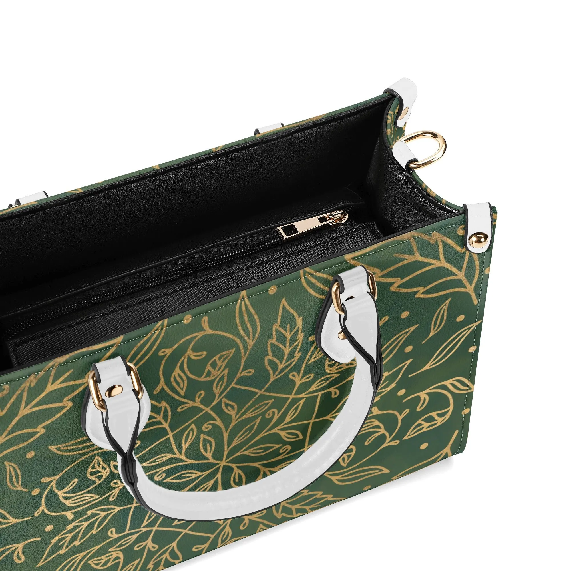 Elegant Green Leaf Mandala Purse Luxury Womens Vegan Leather Handbag