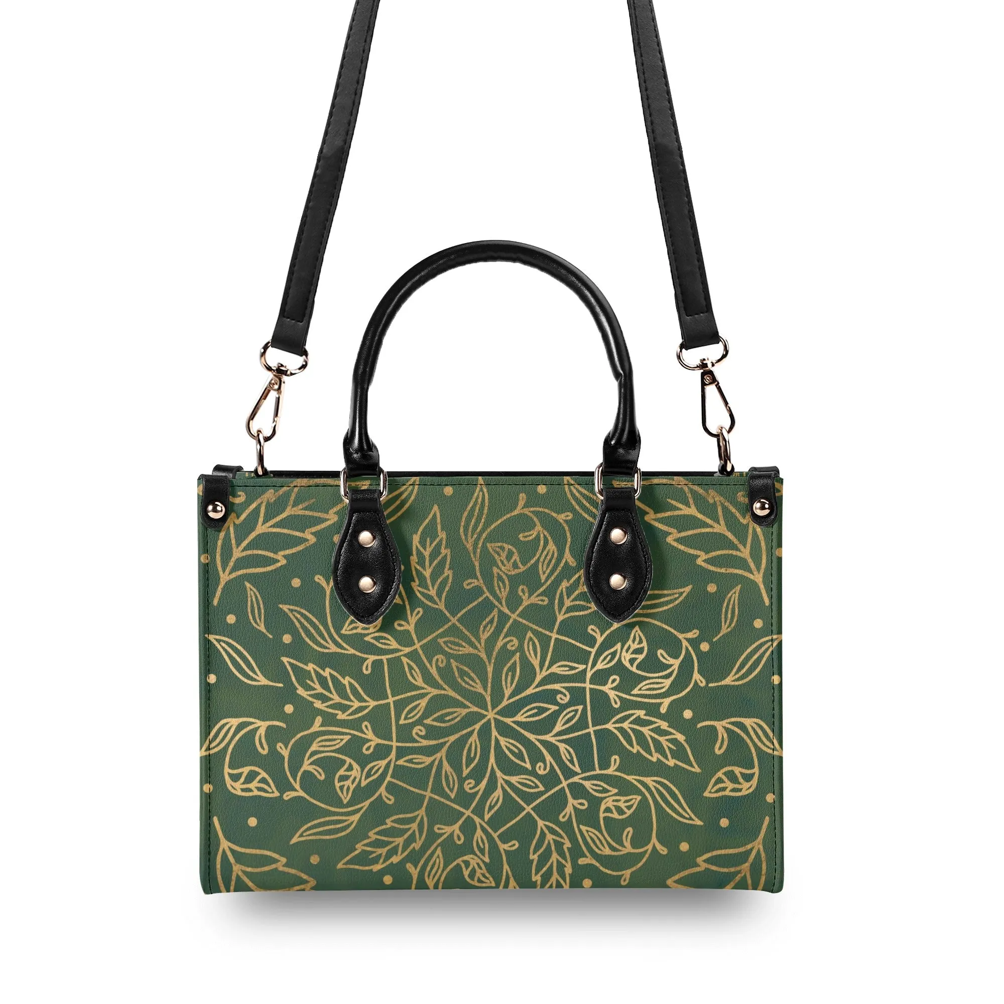 Elegant Green Leaf Mandala Purse Luxury Womens Vegan Leather Handbag