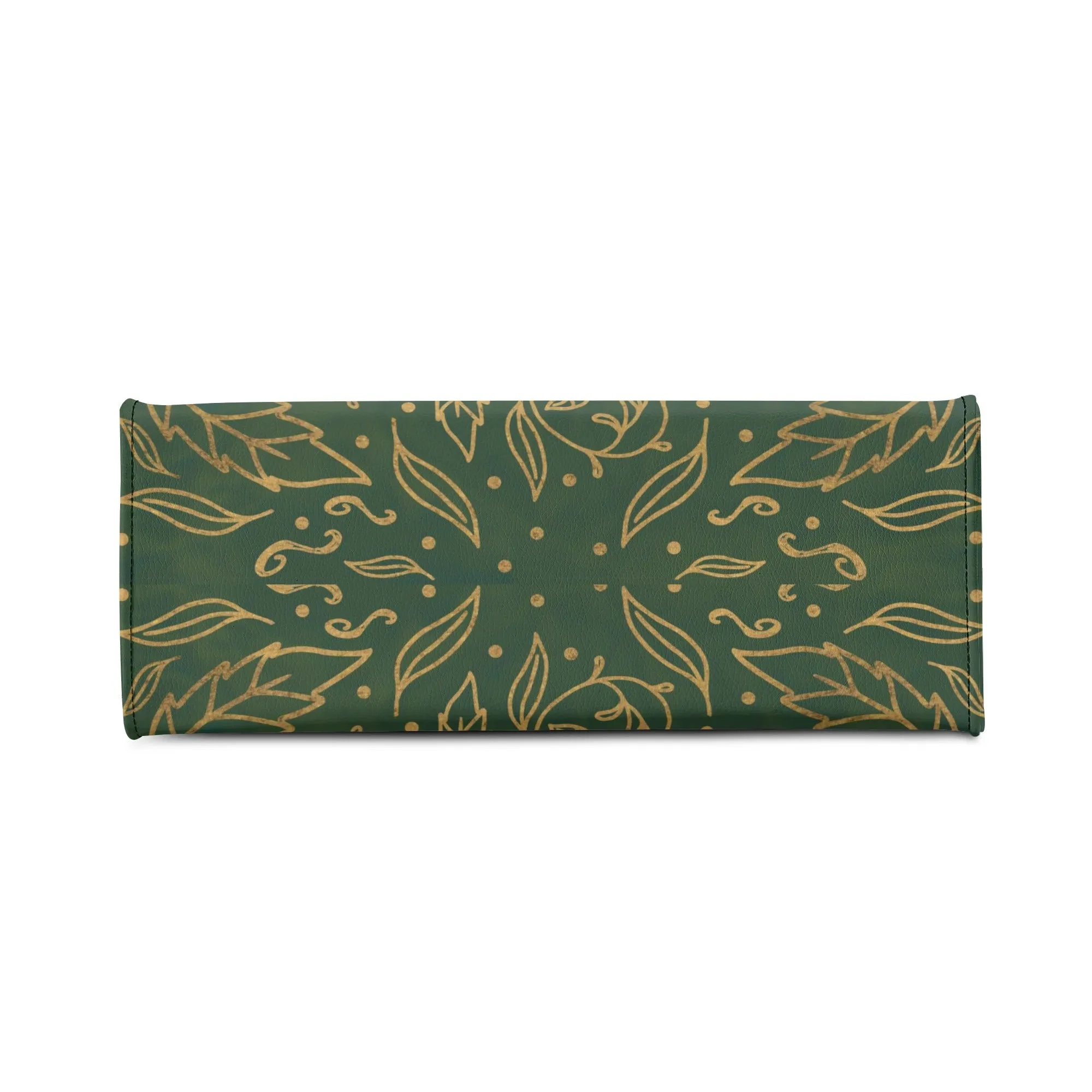Elegant Green Leaf Mandala Purse Luxury Womens Vegan Leather Handbag