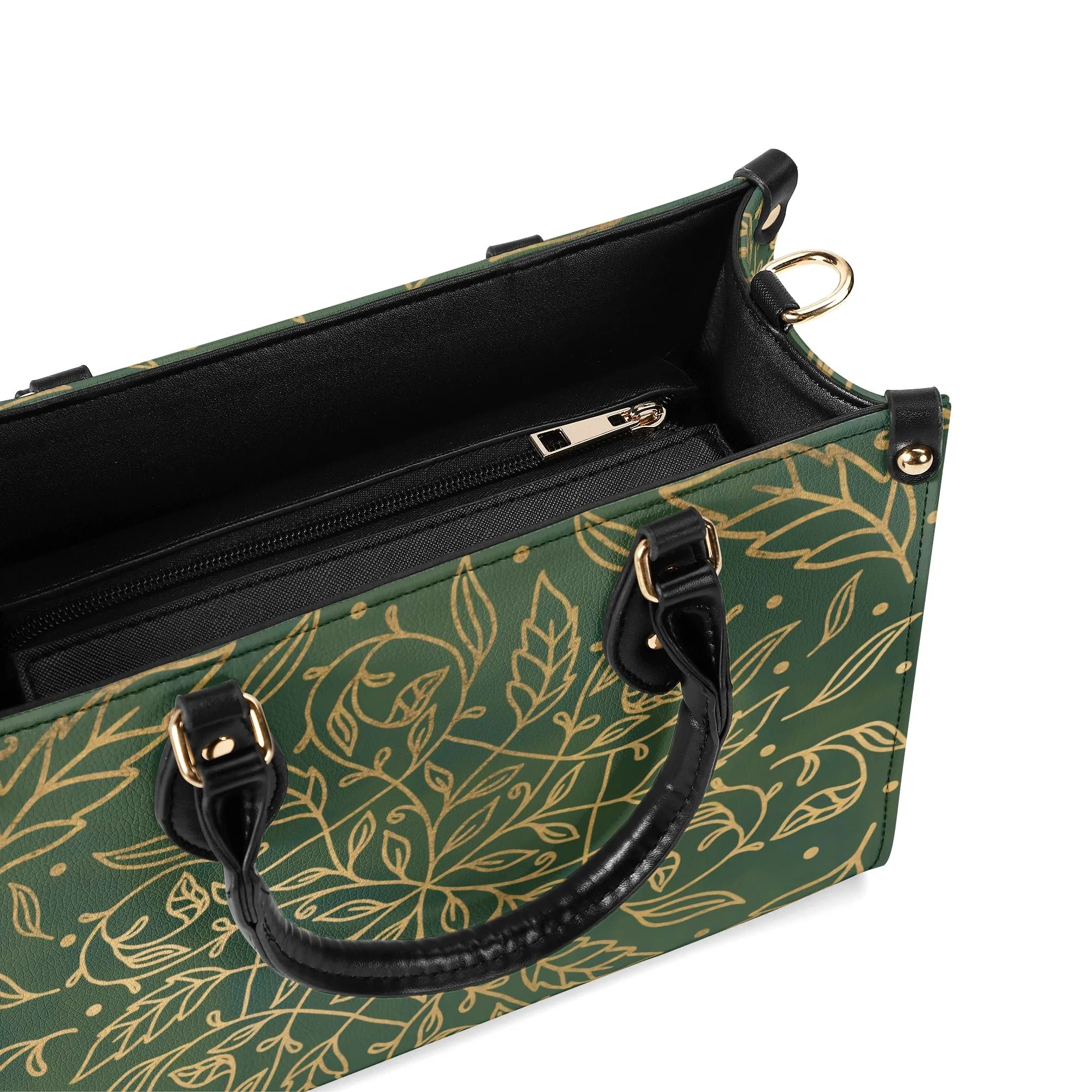 Elegant Green Leaf Mandala Purse Luxury Womens Vegan Leather Handbag