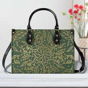 Elegant Green Leaf Mandala Purse Luxury Womens Vegan Leather Handbag
