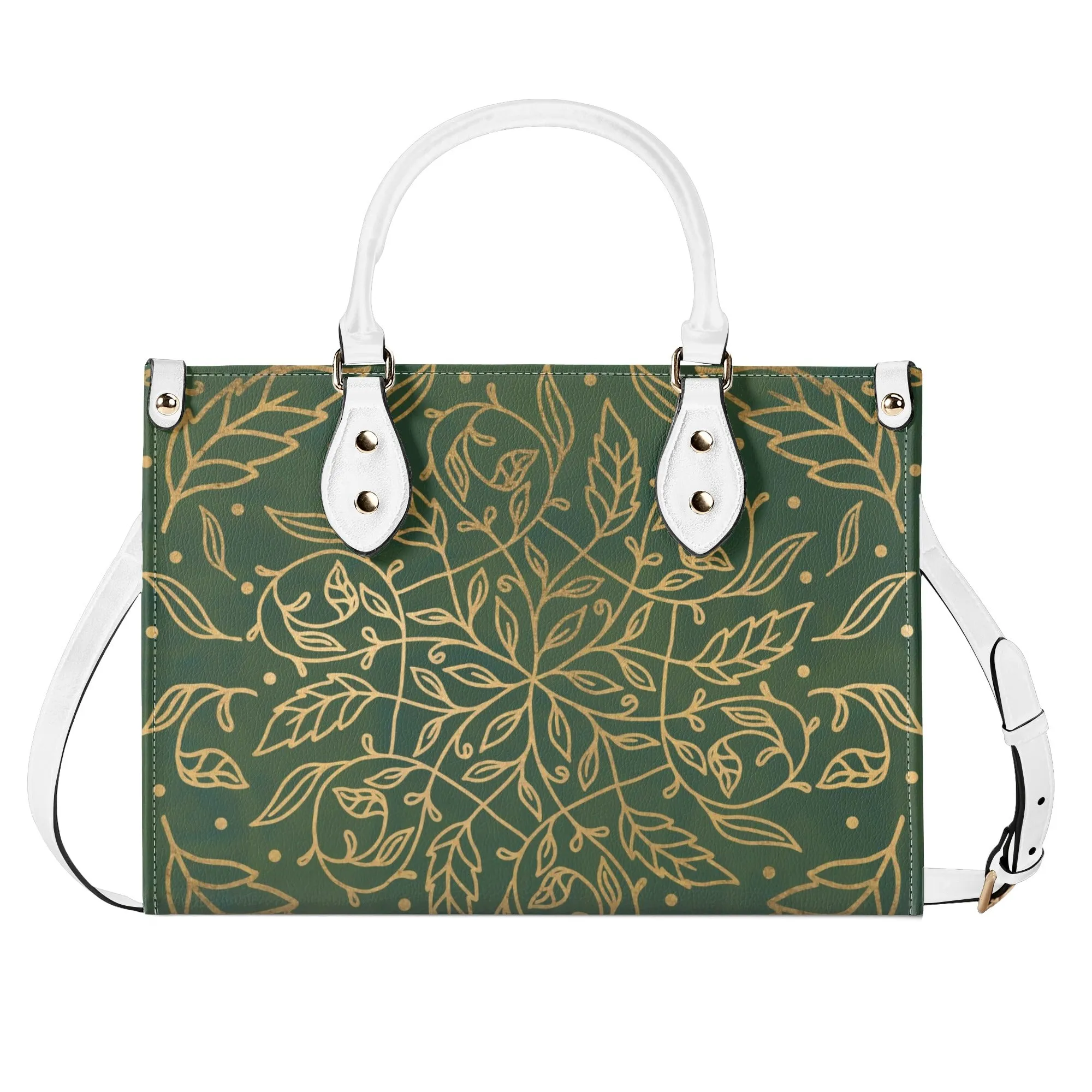 Elegant Green Leaf Mandala Purse Luxury Womens Vegan Leather Handbag