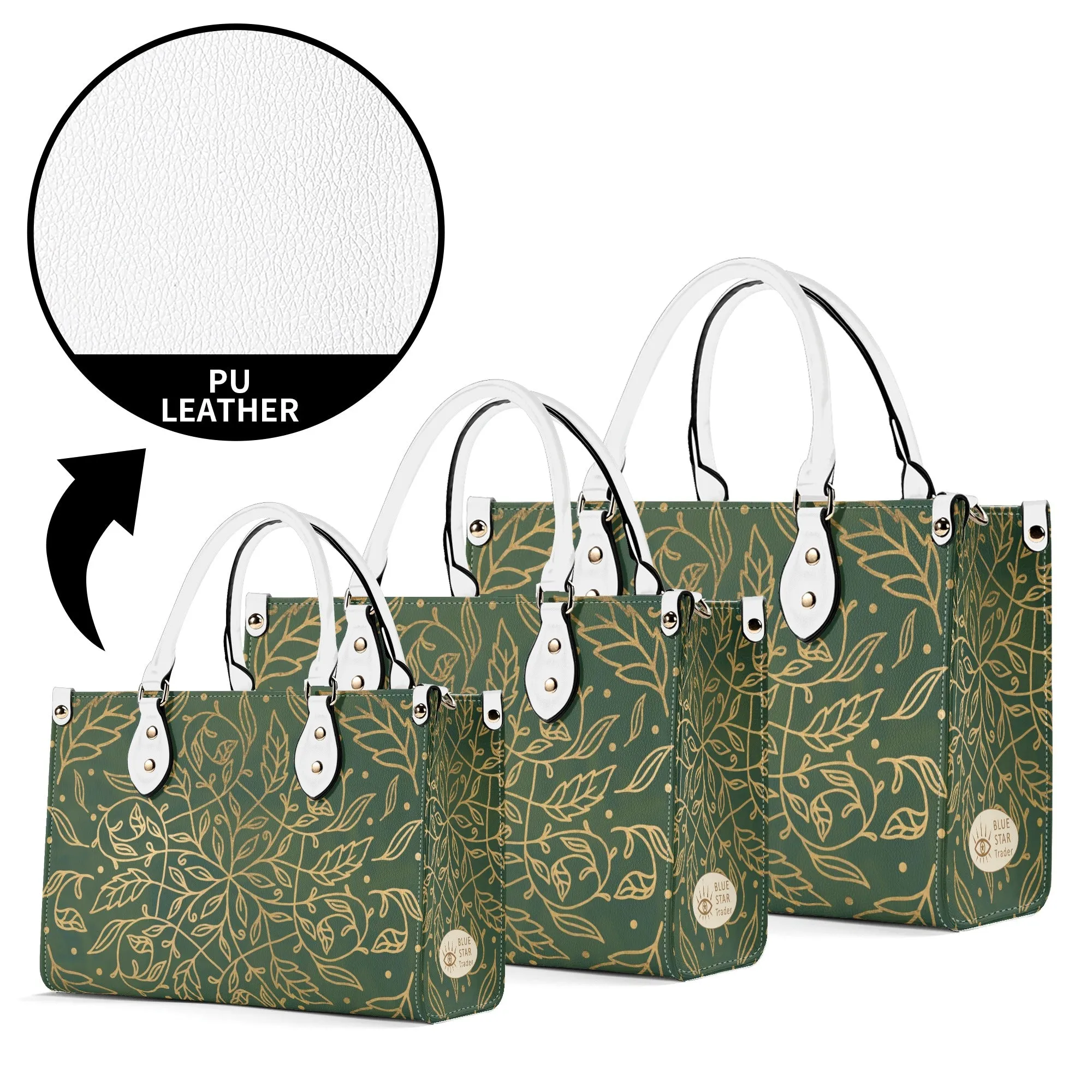 Elegant Green Leaf Mandala Purse Luxury Womens Vegan Leather Handbag