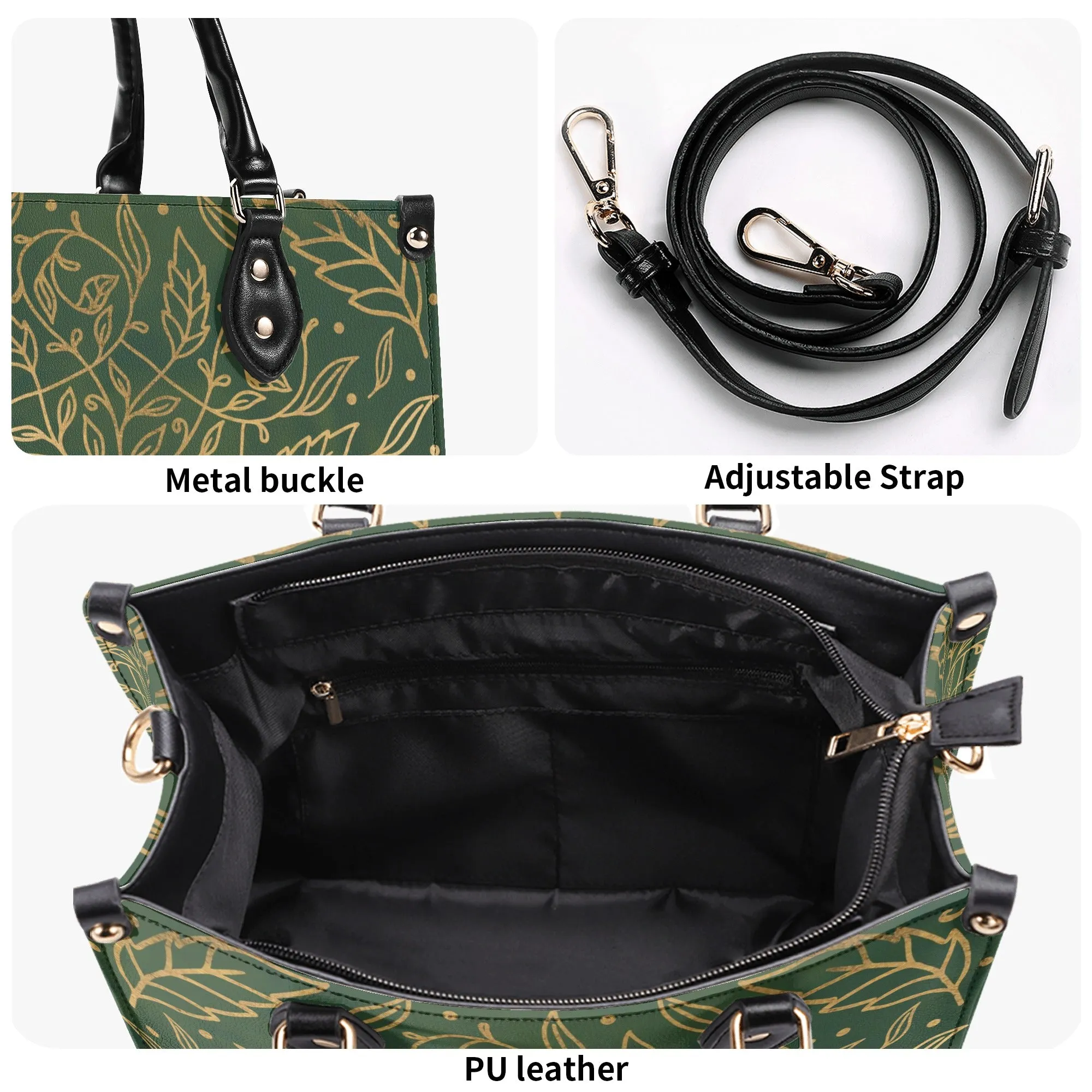Elegant Green Leaf Mandala Purse Luxury Womens Vegan Leather Handbag