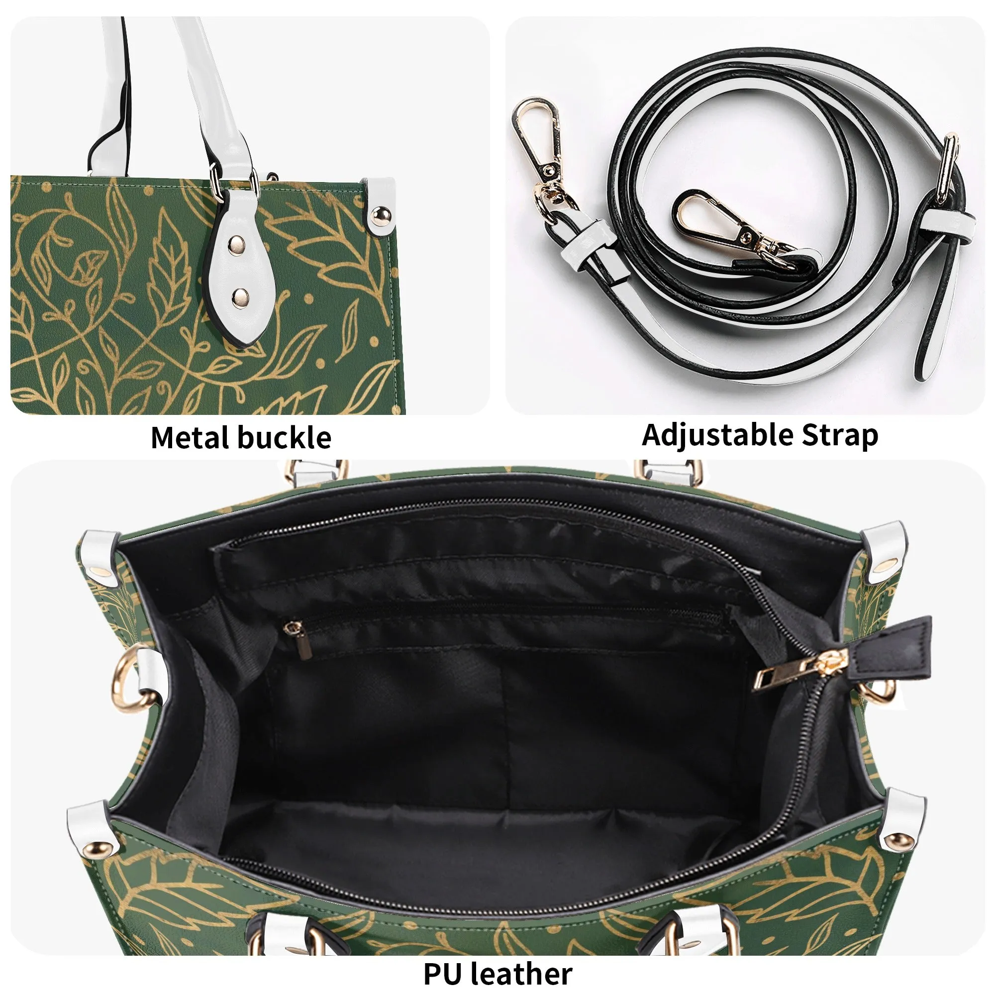 Elegant Green Leaf Mandala Purse Luxury Womens Vegan Leather Handbag