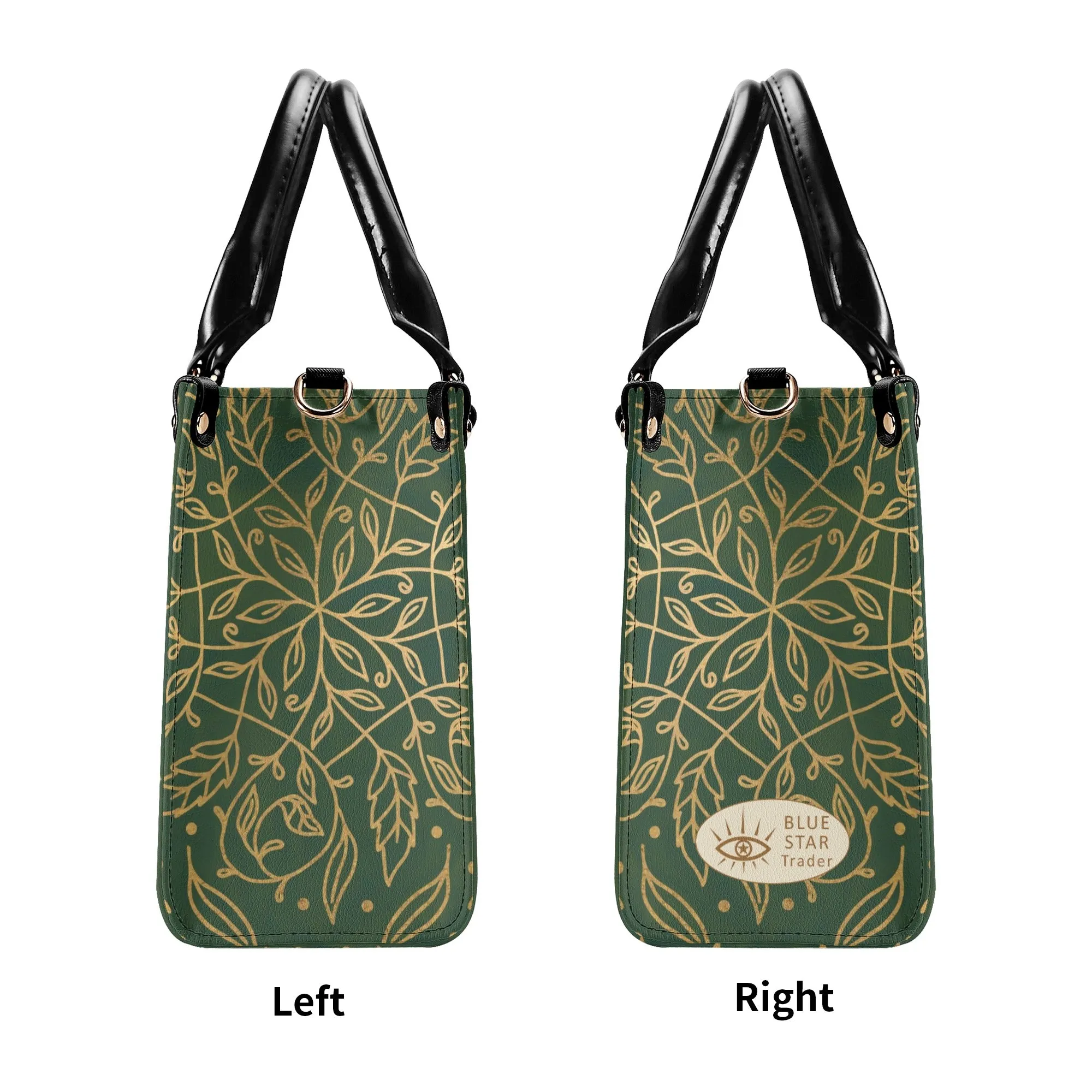 Elegant Green Leaf Mandala Purse Luxury Womens Vegan Leather Handbag