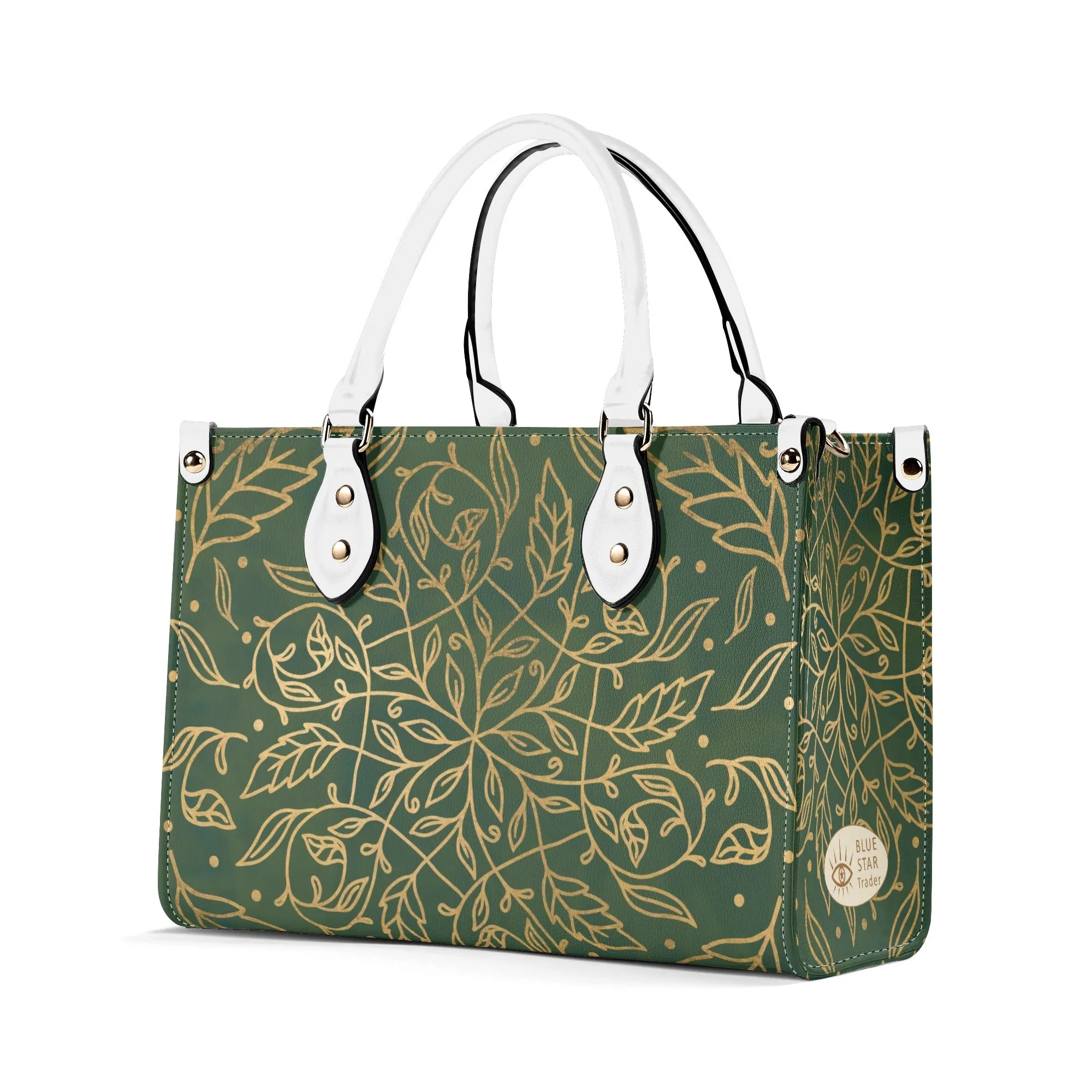 Elegant Green Leaf Mandala Purse Luxury Womens Vegan Leather Handbag