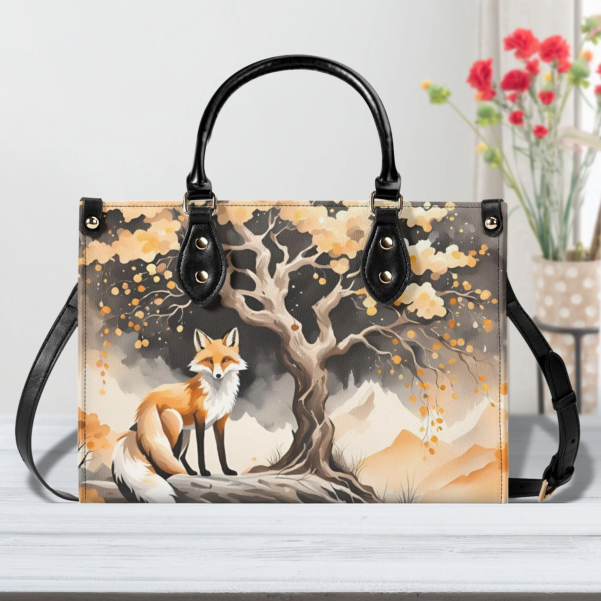 Elegant Orange Fox Luxury Womens Vegan Leather Handbag
