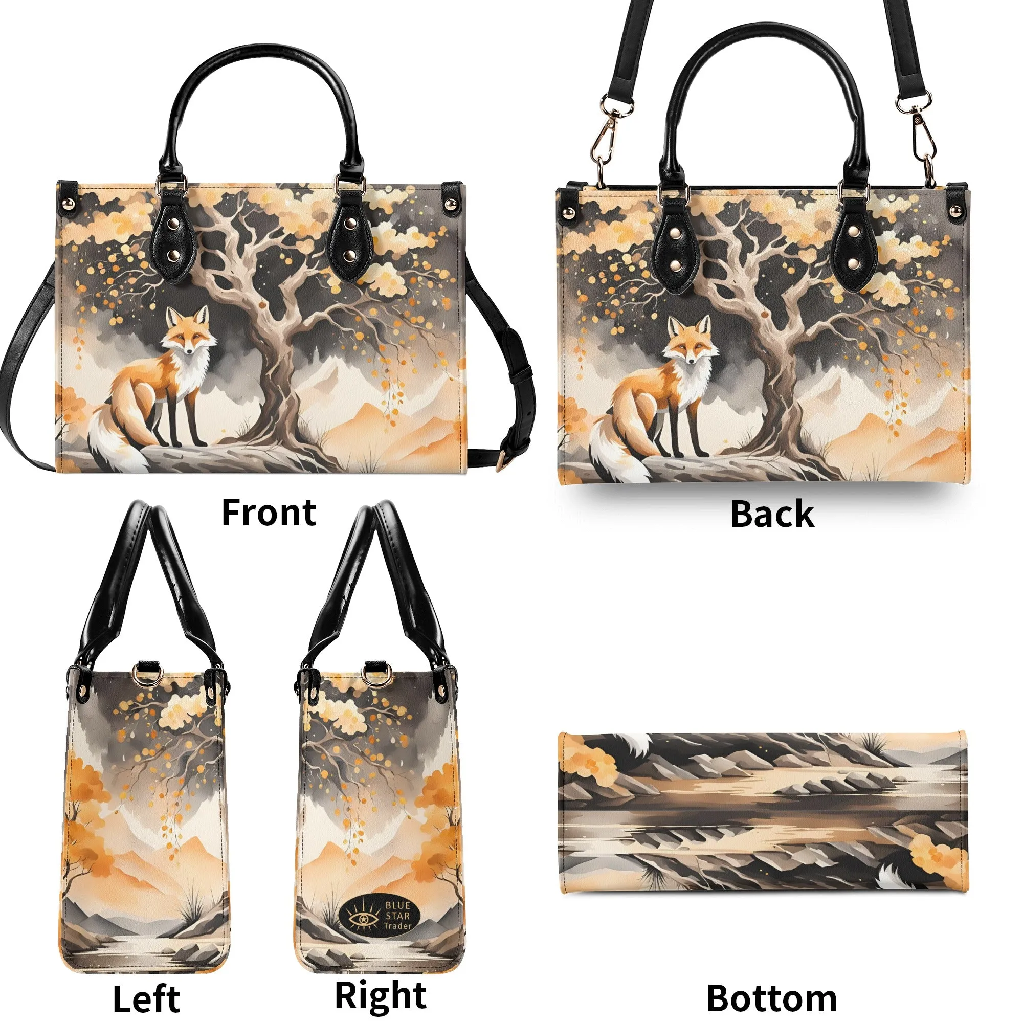 Elegant Orange Fox Luxury Womens Vegan Leather Handbag