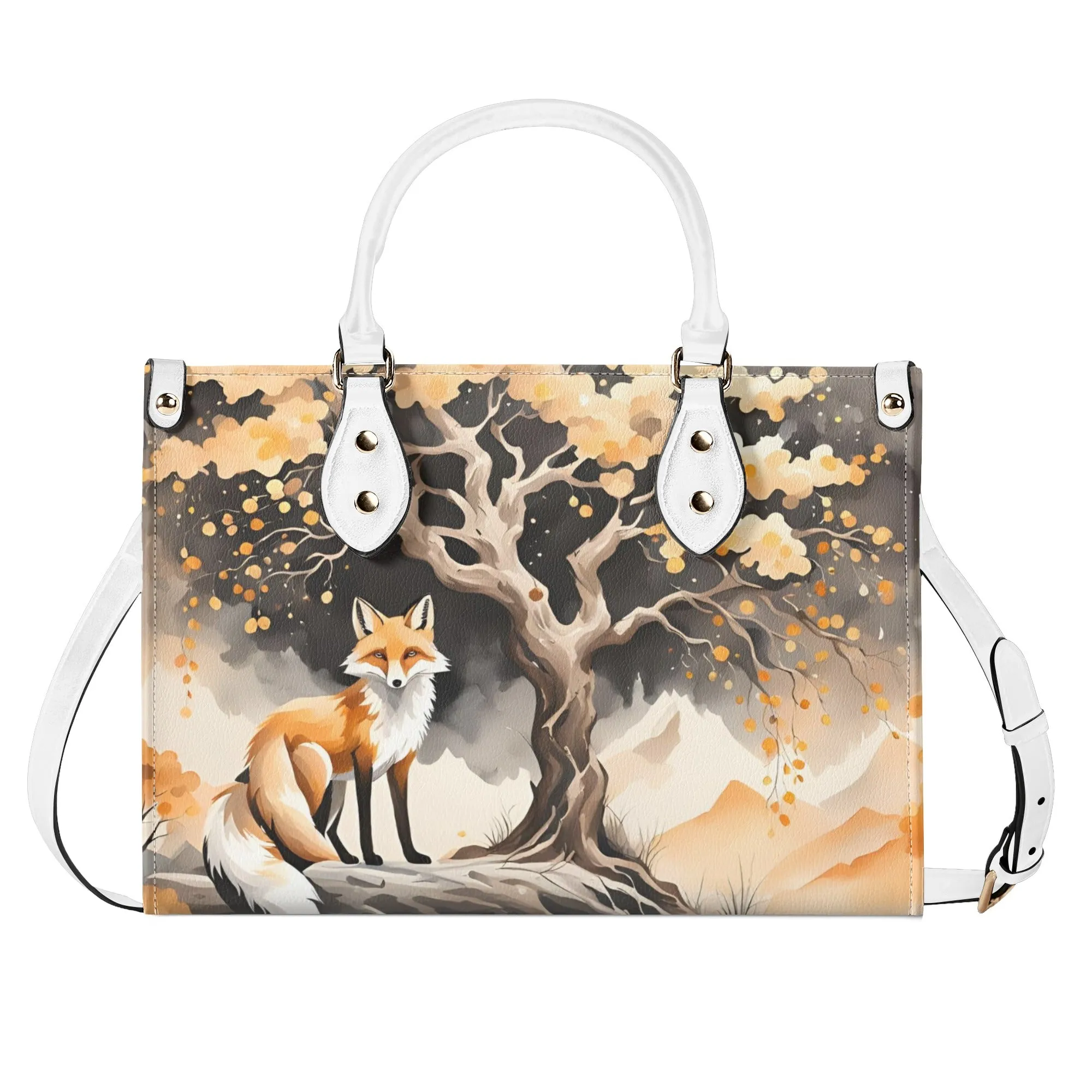 Elegant Orange Fox Luxury Womens Vegan Leather Handbag