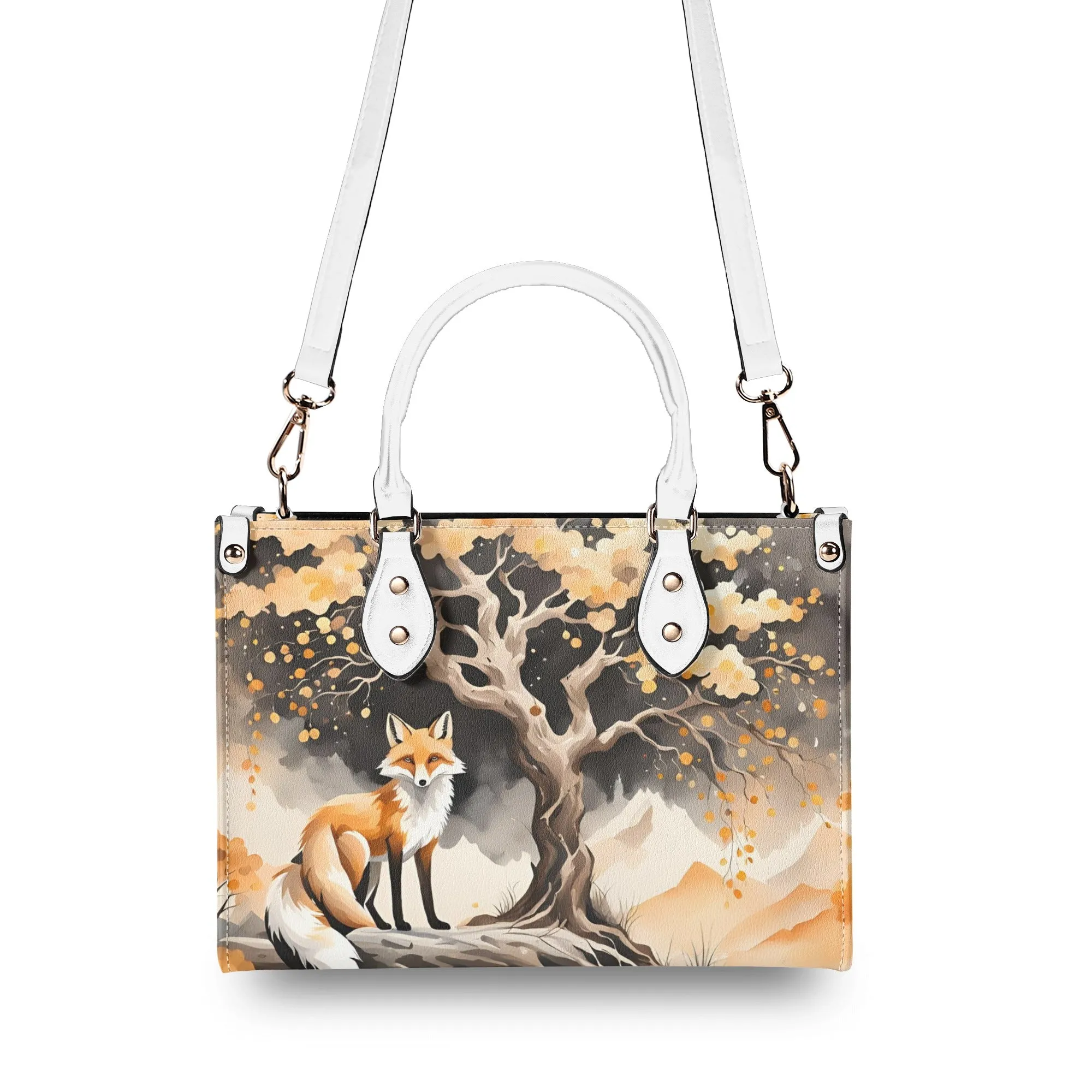 Elegant Orange Fox Luxury Womens Vegan Leather Handbag