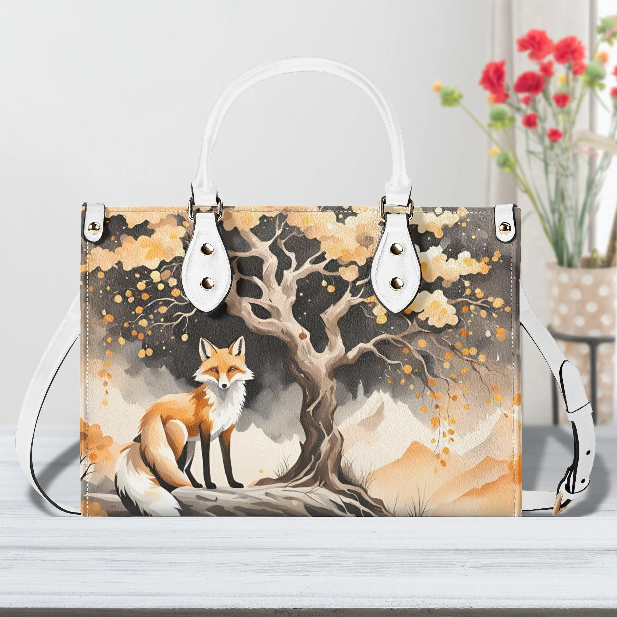 Elegant Orange Fox Luxury Womens Vegan Leather Handbag
