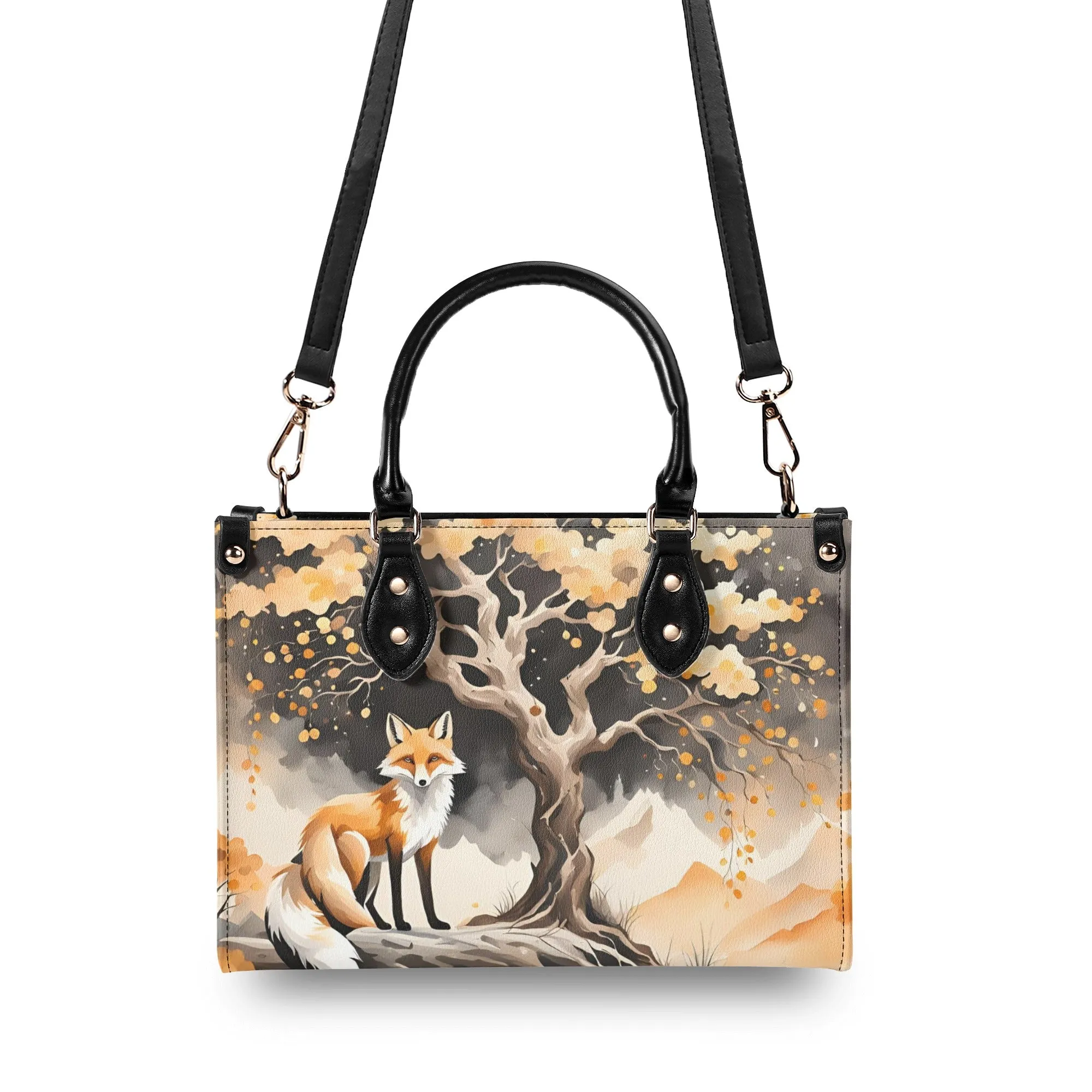 Elegant Orange Fox Luxury Womens Vegan Leather Handbag