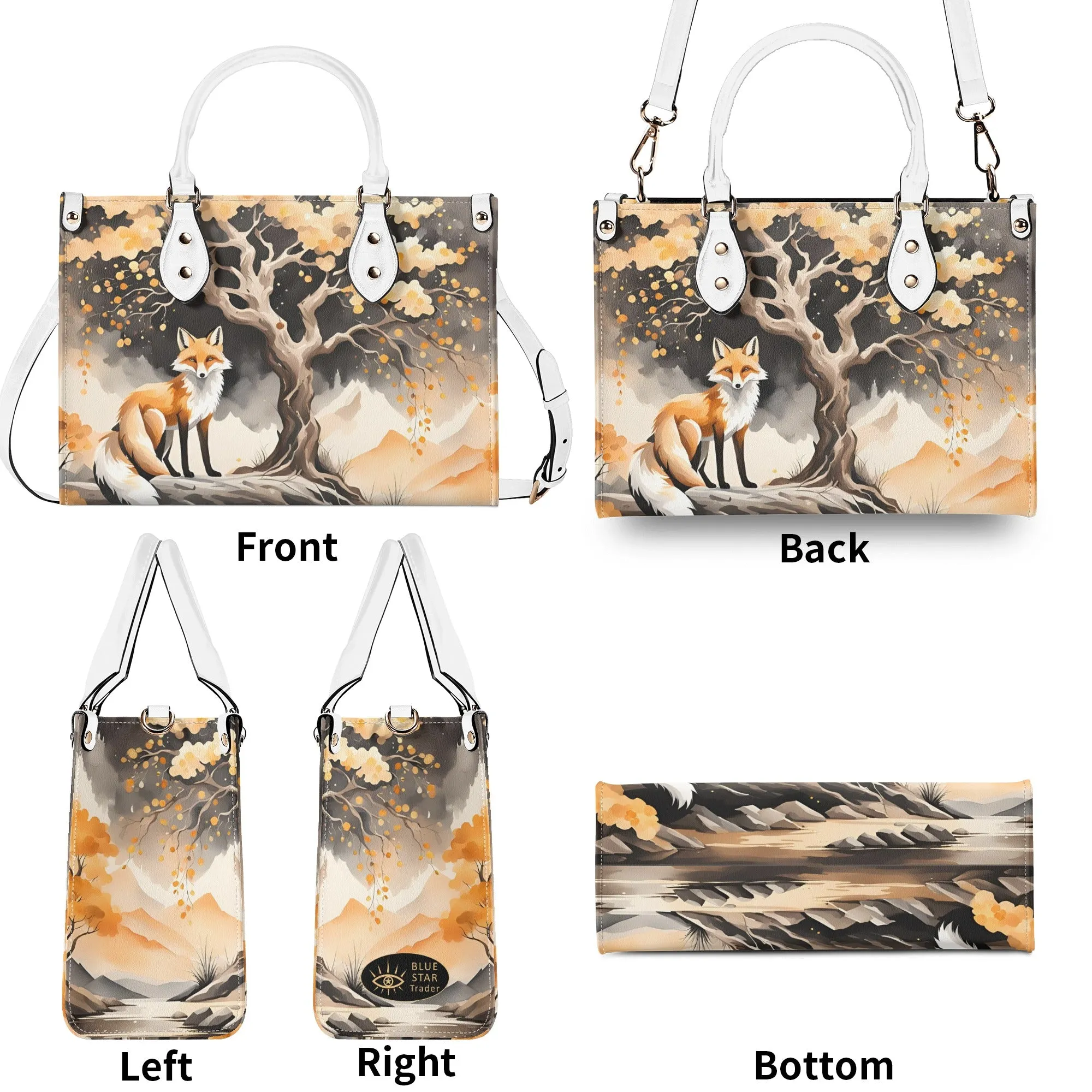Elegant Orange Fox Luxury Womens Vegan Leather Handbag