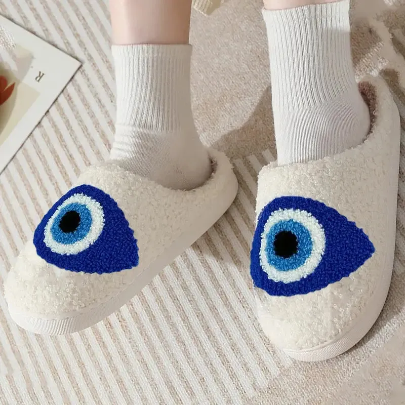 evil eye terry cloth fuzzy sherpa slippers