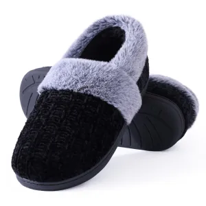 Evshine Women's Fuzzy Memory Foam Closed Back Slippers Chenille Knit Fleece Lined House Shoes.